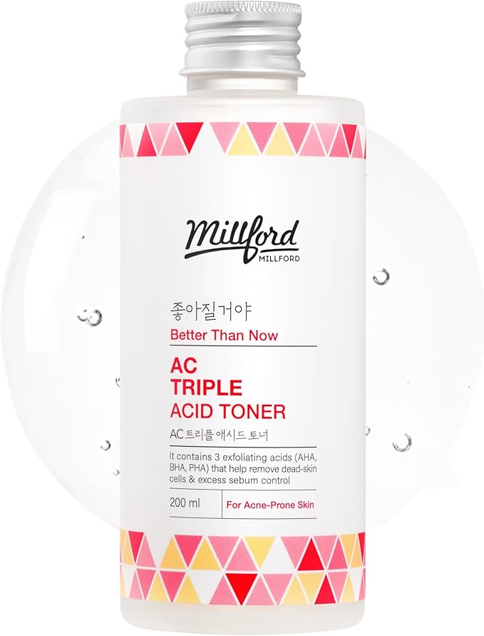AC Triple Acid Toner 6.76 Oz, 200ml, AHA/BHA/PHA Exfoliating Daily Face Toner, Salicylic Acid, Oily Skin