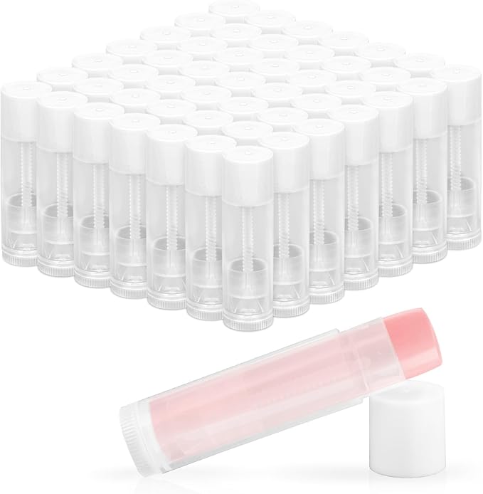 50 PCS Lip Balm Tubes - 5 g Twist-up Lip Gloss Balm Containers BPA Free & Leak Free,Clear Empty Lipstick Tubes with White Caps for DIY Homemade Lipsticks,Chapsticks,Solid Perfume,Gifts
