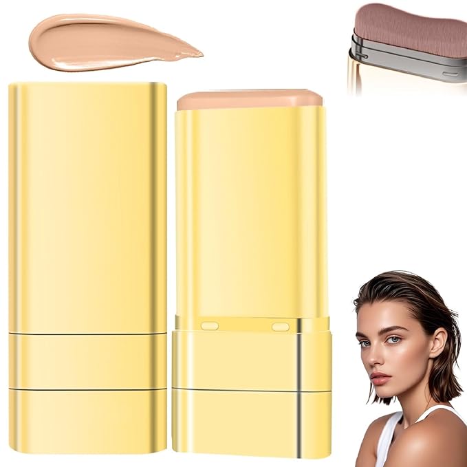 Luminous Dual-Ended Concealer Foundation Stick,Korean Full Coverage Foundation Stick,3-In-1 Long-Lasting Foundation with Concealer & Brush,Sweat-Resistant Finish for All Skin Types(#2 Skin Tone)