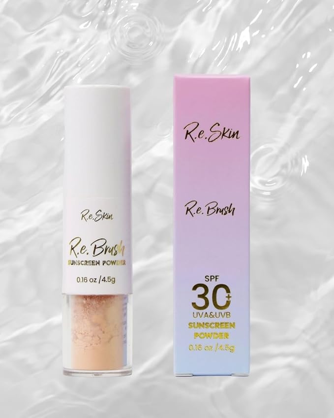 Starr'd Athletics R.e.Brush SPF30 Sunscreen Powder, UVA/UVB Protection, Moisturizing with Jojoba Oil and Chamomile, Water Resistant, Travel Size, Gentle Brush for Face and Hairline Application