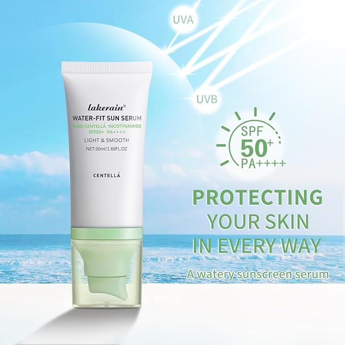 Centella Sunscreen SPF 50,Face Sun Screen Long-Lasting Protection,Madagascar Sunscreen, NO White Cast-Dry Oily Skincare,Moisturizing Non-ticky Centella Water-Fit Sun Serum for All Skin (Green)