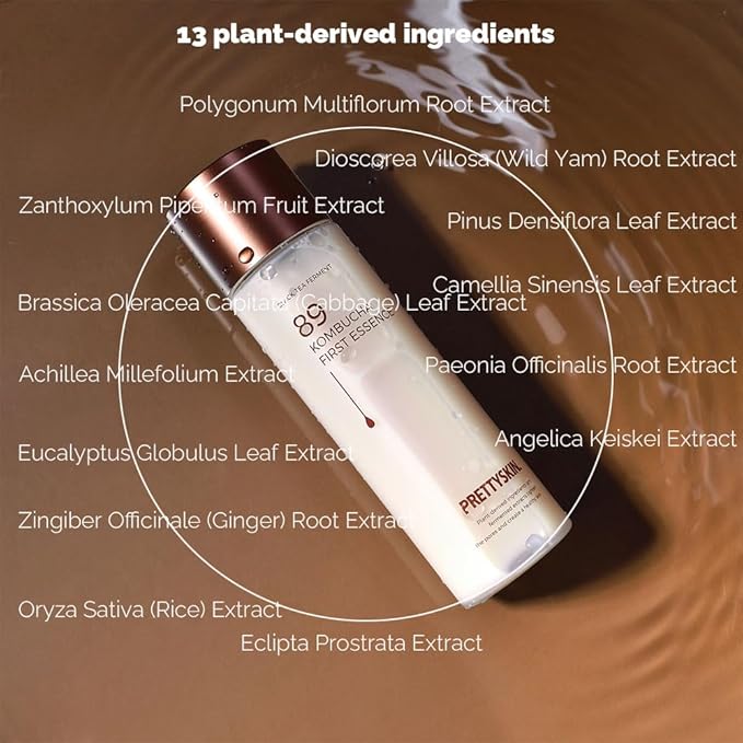 PRETTYSKIN Vegan Kombucha 62% Facial Essence – Hydrating & Lightweight Korean Skincare for Smooth, Balanced Skin – 5.07 fl. oz.
