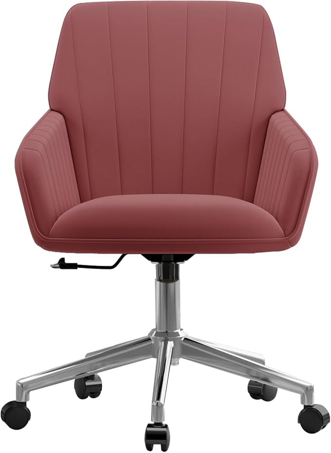 YISHENG Velvet Office Desk Chair with Silver Base, with Wheels,Modern Height Adjustable 360 Degree Swivel Upholstered Vanity Chairs with Arms for Living Room Bedroom,Rose