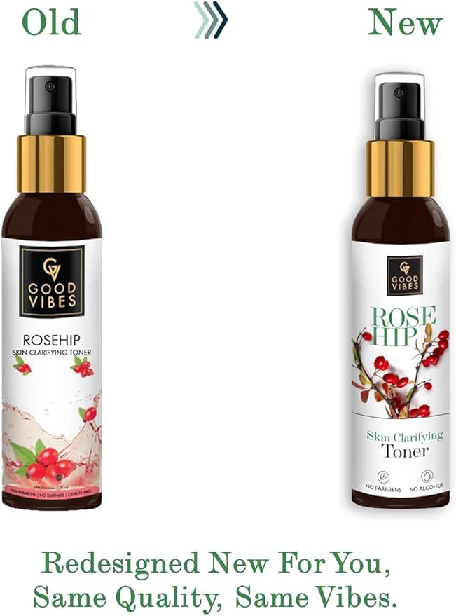 Good Vibes Rosehip Face Toner Spray | Skin Clarifying Toner for Dull, Impure & Uneven Skin Tone | Hydrates, Balances pH | Alcohol-Free, Paraben-Free | 4.05 Fl Oz (120ml)