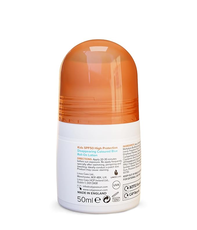 Calypso Kids Blue Roll On SPF50. Changes From Blue To White On Application. 50ml