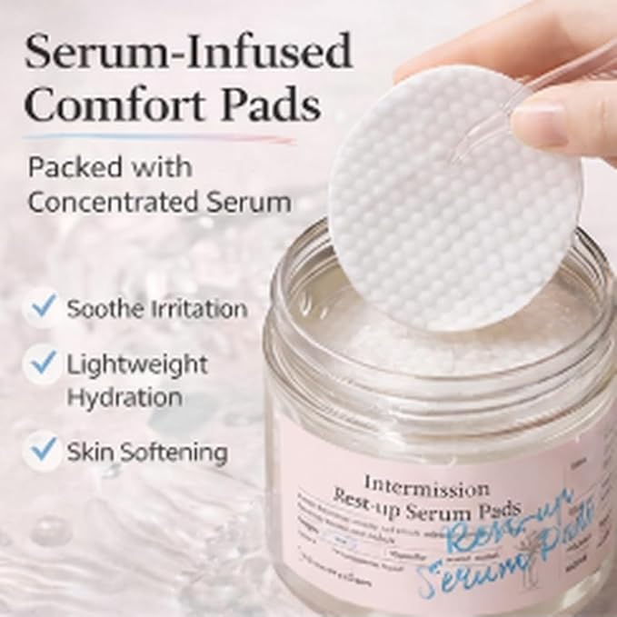 INTERMISSION Rest-Up Serum Pads – Gentle Daily Calming Facial Pads with Niacinamide & Centella, Lightweight Hydration for Sensitive Skin, Multi-Use Toner Pads for Face, 60 Pads