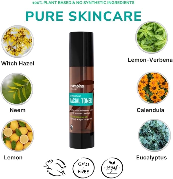 Mambino Organics Purifying Facial Toner & Mist, Organic Vegan Skincare with Witch Hazel, Calendula & Lemon Verbena, Refreshing Pore-Refining Toner for Self Care, Cruelty-Free, 4 fl oz