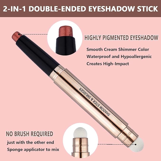 2 in 1 Rose Red Cream Eyeshadow Stick For Eye Makeup Shimmer Eyeshadow Pencil Eyeliner Palette Dark Light Matte Hypoallergenic Waterproof Long Lasting Eye Shadow Multi-Dimensional Eyes Look 06