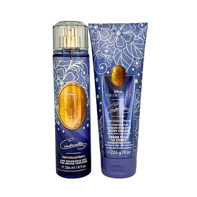Bath & Body Works PRINCESS COLLECTION Fine Fragrance Mist & Ultimate Hydration Body Cream 2-piece Gift Set with a Bow for Holidays - Full Size – Limited Edition (Cinderella)
