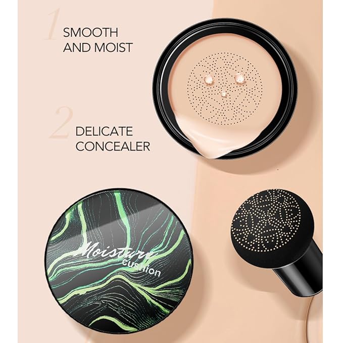 Air Cushion CC Cream Mushroom Head Foundation,BB Cream Makeup Foundation,Moisturizing Concealer,Long Lasting Full Coverage Waterproof,Even Skin Tone for All Skin Types (6# Dark Bronze, 20g)