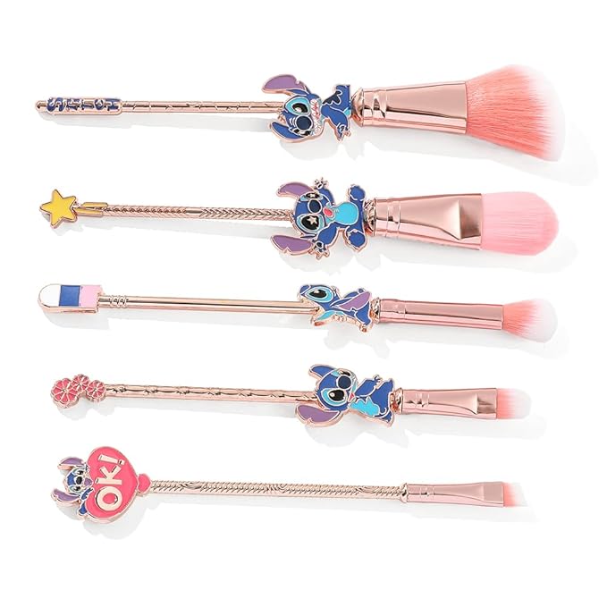 Big Eyes Monster Theme Cosmetic Brushes Set, Makeup Brushes Set, StTich Stuff for Young Girl Women- 5pcs Pink