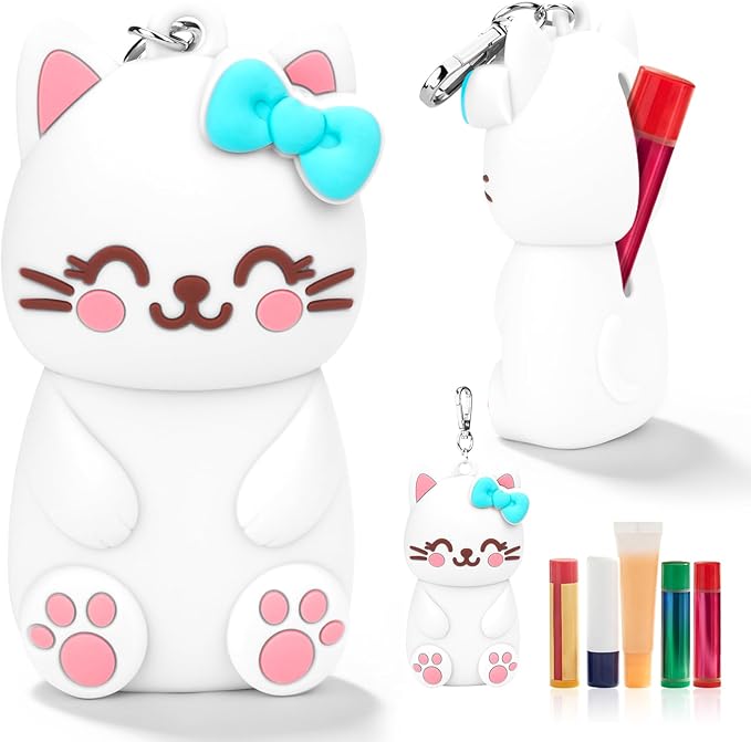 BrainKer Chapstick Holder Key Chain Cute Cartoon Design Lip Balm Holder Keychain Storage Bag Silicone Lip Gloss Holder Case