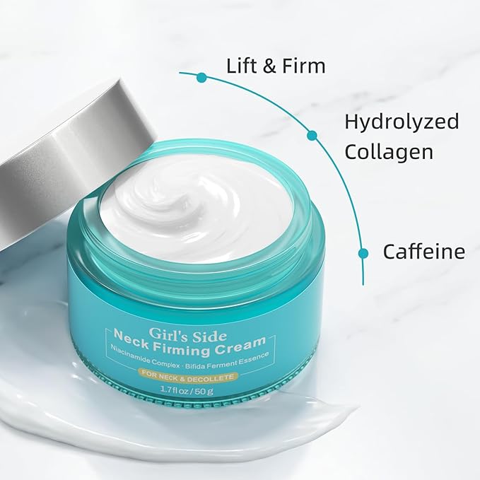Girl's side Neck Firming Cream with Niacinamide & Bifida Ferment - Hyaluronic Acid, Caffeine, Ceramide Moisturizer to Minimize Fine Lines, Tighten Neck & Chest Skin, 1.7 fl oz / 50 g