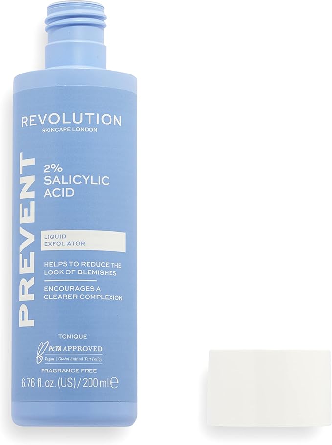 Revolution Skincare 2% Salicylic Acid Tonic, Fights Blemishes & Breakouts, Exfoliator for Fresh and Glowing Skin, Vegan & Cruelty-Free, 6.76 Fl Oz
