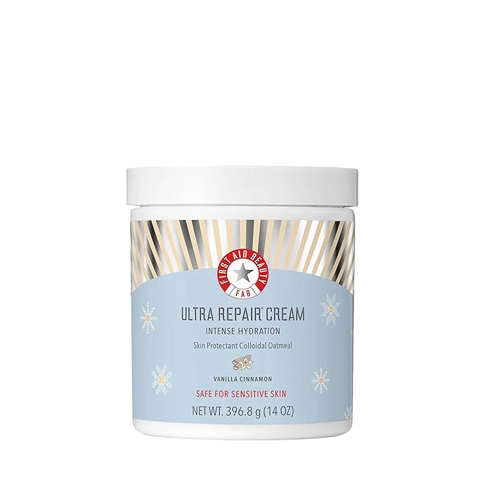 First Aid Beauty - Ultra Repair Cream, Intense Hydration Whipped Colloidal Oatmeal, Clinically Proven to Strengthen Skin Barrier & Help Relieve Eczema, Face & Body Moisturizer, 14 oz Vanilla Cinnamon