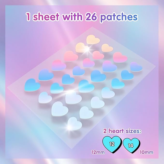 Heal & Conceal Pimple Patch, Cute Holographic Acne Patches For Face, Fun Hydrocolloid Zit Stickers For Breakouts (Holographic Hearts - 26 count /1 sheet)