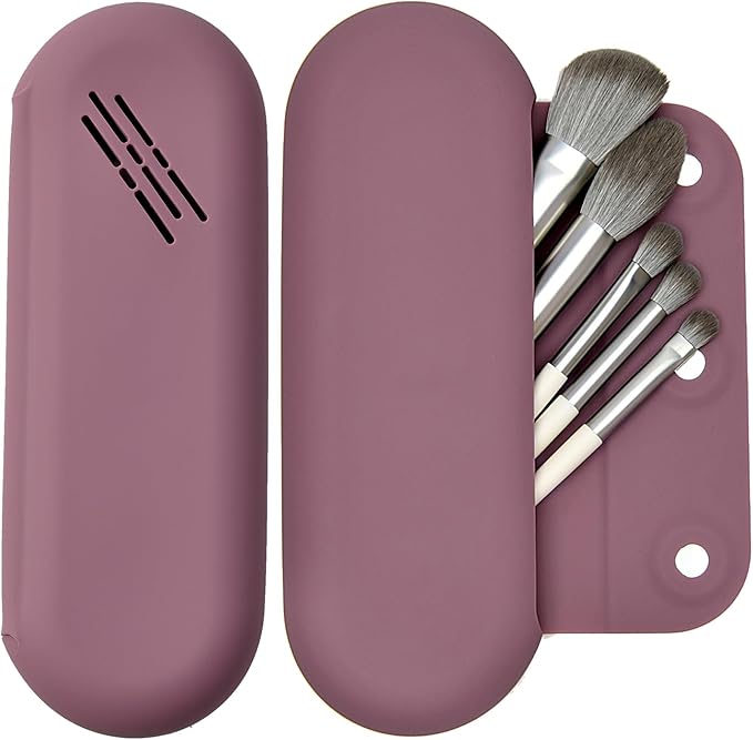Makeup Brush Holder Magnetic Closure Make Up Brushes Organizer Silicone Makeup Bag Travel Essentials (Grape Purple)