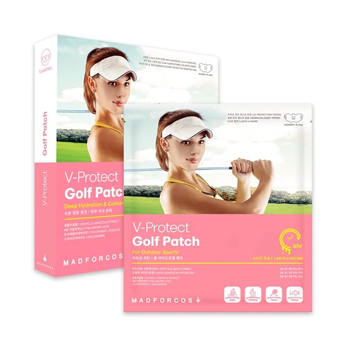 V-Protect Golf Sunscreen Patch for Golf & Outdoor Sports – UV Protection, Hydrating & Cooling Face Patches | 5 Count (Medium Size)