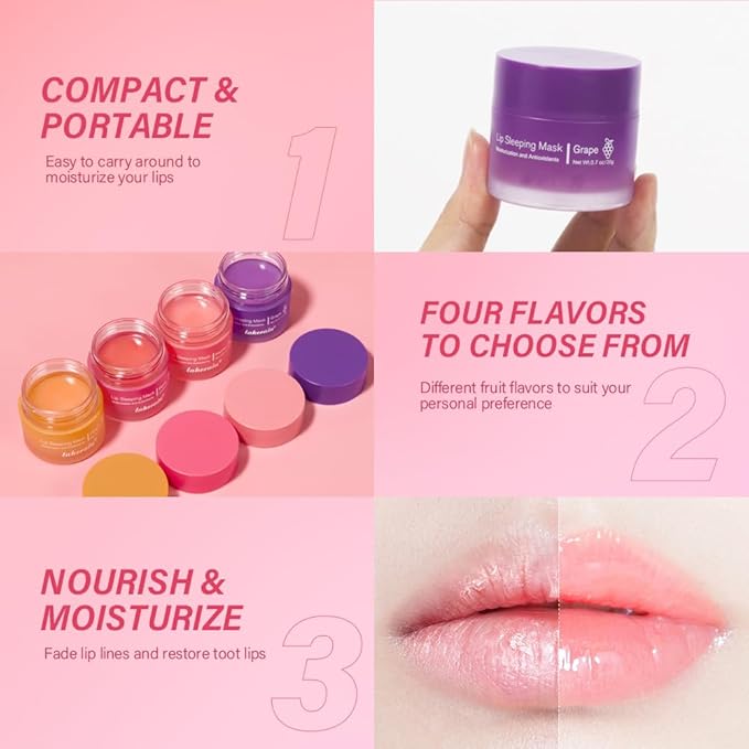 Sleeping lip mask, Nourish & Hydrate Lip Mask With Vitamin C, Antioxidants, Lip Balm, Lip Skin Care, Improve Lip Color, Reduce Lip Lines (Grape)
