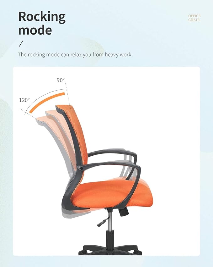 Home Office Chair Mid Back PC Swivel Lumbar Support Adjustable Desk Task Computer Ergonomic Comfortable Mesh Chair with Armrest (Orange)