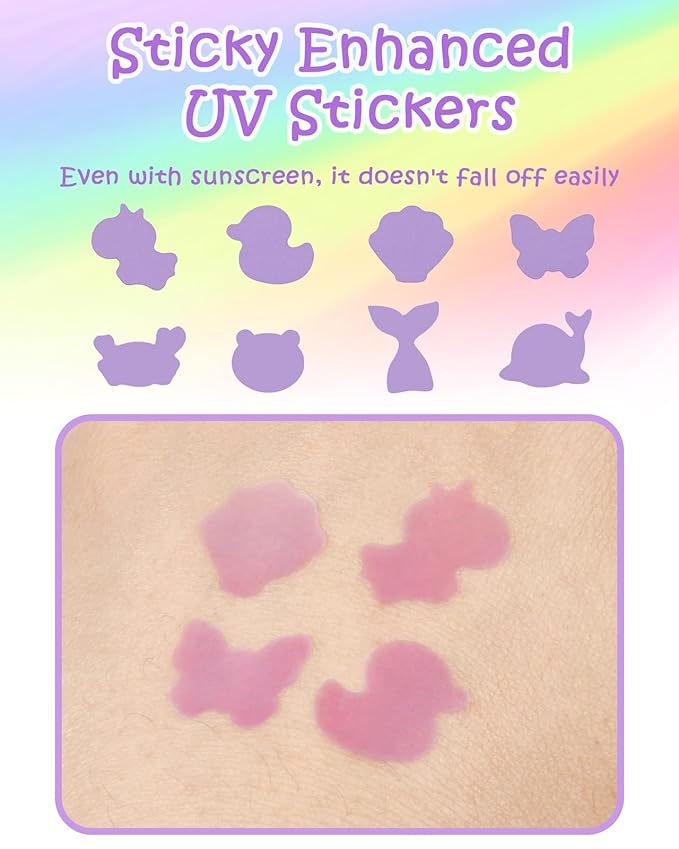 UV Detection Stickers for Sunscreen - 160 Count UV Detection Stickers, Know When to re-Apply Sunscreen, Sun Protection Reminder, 8 Cute Pattern Types