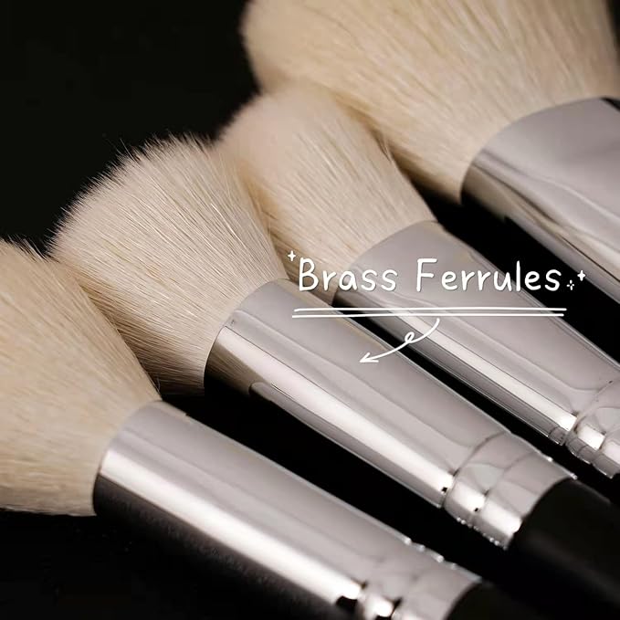12 Pieces Premium Goat Hair Makeup Brush Set Nature Hair Bristles for Flawless Powder Application Durable Copper Ferrules Includes Eco-Friendly Kraft Paper Storage Case and Elegant Gift Box