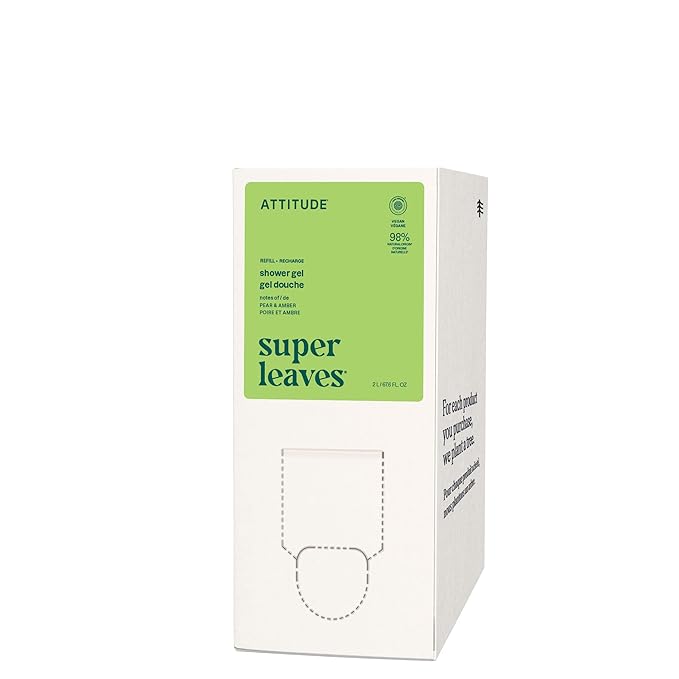 ATTITUDE Body Wash, EWG Verified Shower Gel, Dermatologically Tested, Plant and Mineral-Based, Vegan Personal Care Products, Pear & Amber Scent, Bulk Refill, 67.6 Fl Oz