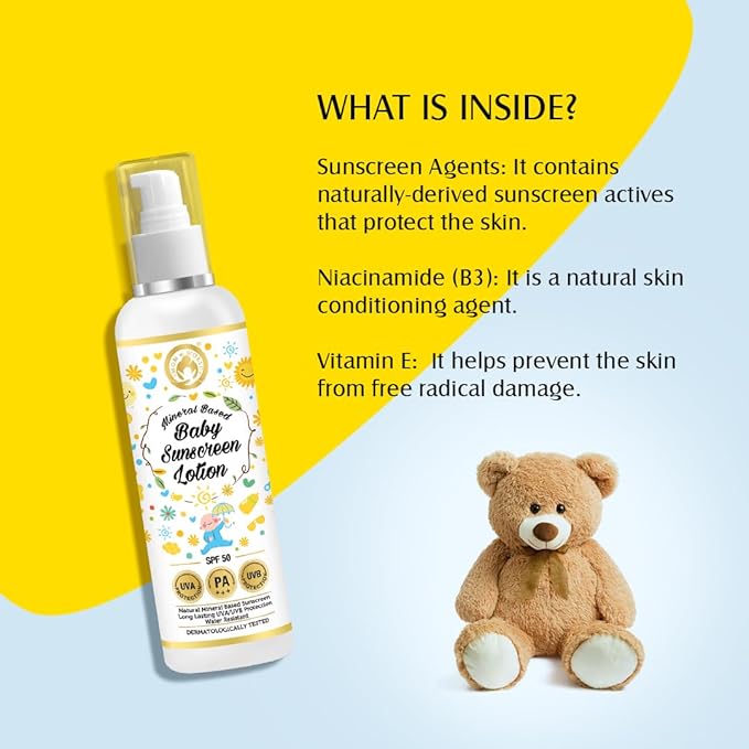 Mom & World Mineral Based Baby Sunscreen Lotion, SPF 50 PA+++, 120ml - UVA/UVB Protection, Water Resistance