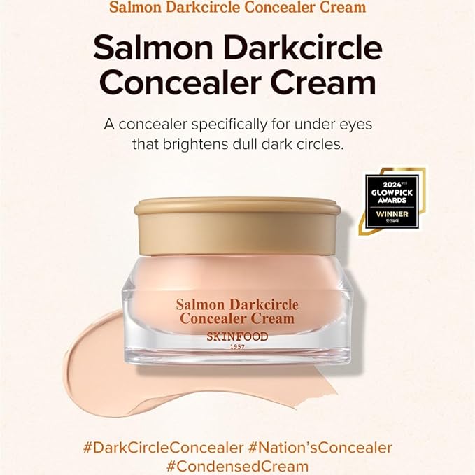 SKINFOOD Salmon Darkcircle Concealer Cream, Korean Under Eye Concealer for Moisturizing Dark Circles, with Salmon PDRN (Sodium DNA) Stocking Stuffers, 10g / 0.35oz