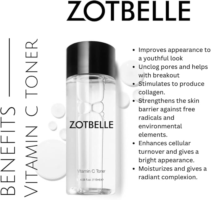 ZOTBELLE Vitamin C Toner Helps to Keep The Skin Looking Youthful, Shields from Sun Damage and minimizes The Appearance of Wrinkles, Dark Spots and Acne.