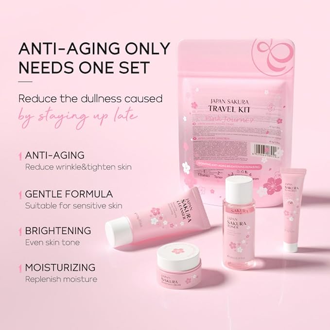 Skin Care Sets for Teenage Girls, Sakura Skin Care Sets & Kits Women Beauty Gift Set with Cleanser, Mud Mask, Toner, Serum, Eye Cream, Facial Cream, and Sunscreen, Birthday Gift for Women and Girls