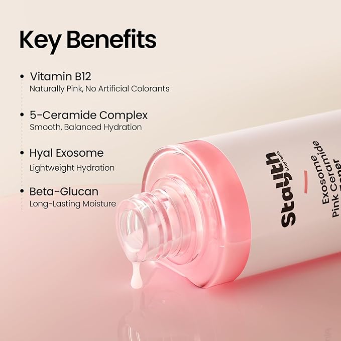 Exosome Pink Ceramide Toner – Korean Skincare Hydrating Milk Toner with Ceramides, Vitamin B12 & Exosome for Moisture, Skin Conditioning & Comfort (200ml / 6.76 fl. oz)