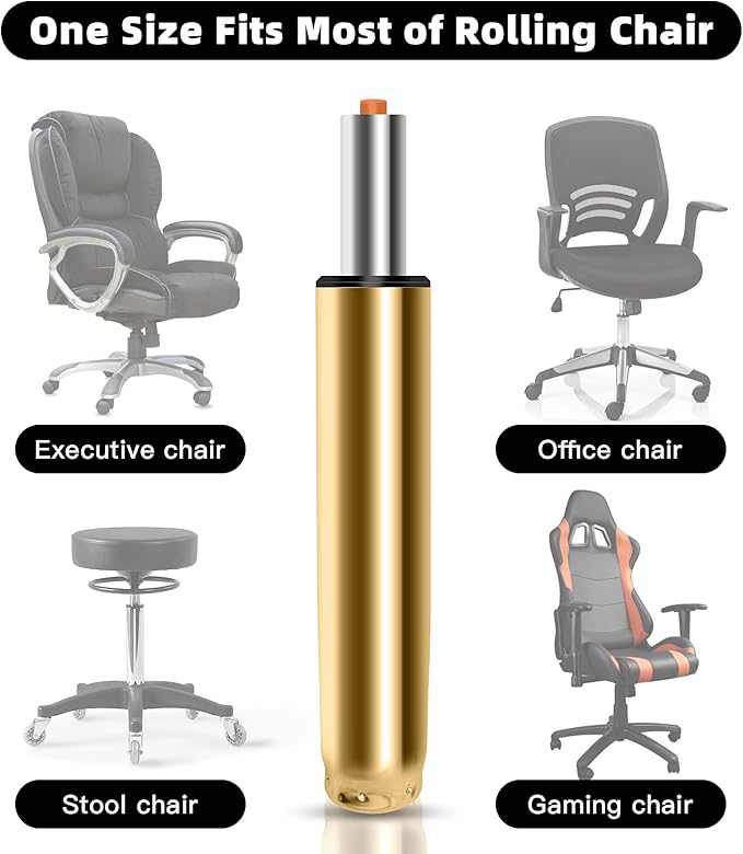 Adjustable Height Gas Lift Cylinder for Office Chairs, Universal Size, Heavy Duty, Gold