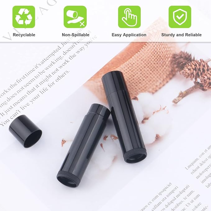50 Pcs 5.5g Twist-up Lip Balm Tubes,Empty Plastic Lip Gloss Balm Containers Rotatable Deodorant Containers for DIY Homemade Lipsticks, Chapsticks and Homemade Solid Perfume,Black
