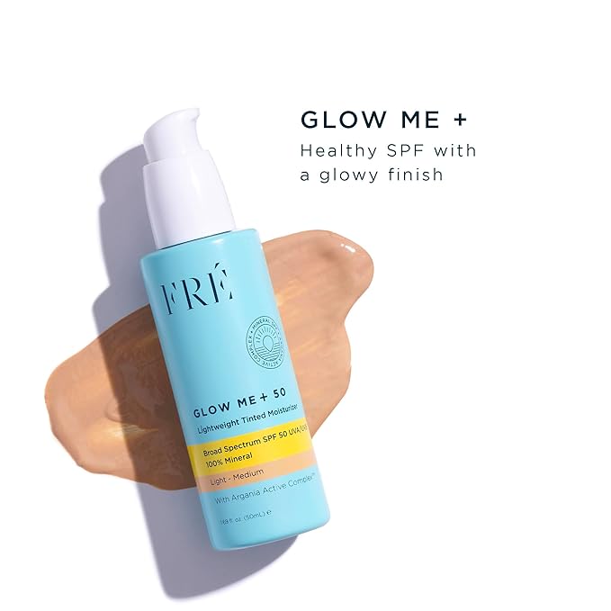 FRÉ Glow Me Tinted SPF 50 Facial Moisturizer (Light - Medium) – 3-in-1 tinted mineral SPF 50 moisturizer, Made with 100% non-nano zinc oxide