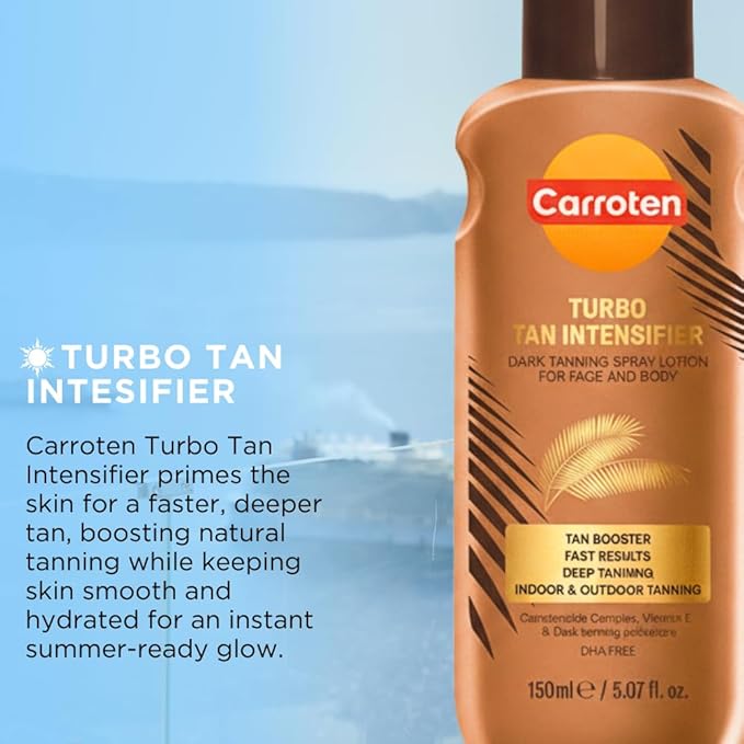 Carroten Turbo Tan Intensifier | Tanning Primer for Fast Long-lasting Results | Deep Tanning Spray Lotion for Face & Body | Quick-Drying, Lightweight Hydration | Made in Greece | 5 oz