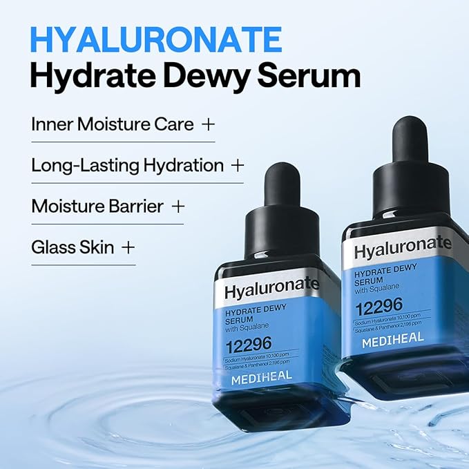 Mediheal Hyaluronate Pad & Serum Skin Care Duo for Deep Moisturization - Hyaluronate Hydration Toner Pads (100 Count) + Hyaluronate Hydrate Dewy Serum (1.35 fl.oz)