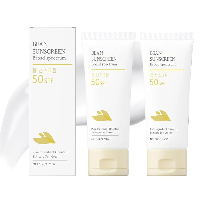 Bean Sunscreen, Sunscreen Lotion, Sun Screen Protector, SPF 50+ Under Makeup Cream for Face and Body, Airy Texture Type, Water Proof Sweat Resistant,2PCS