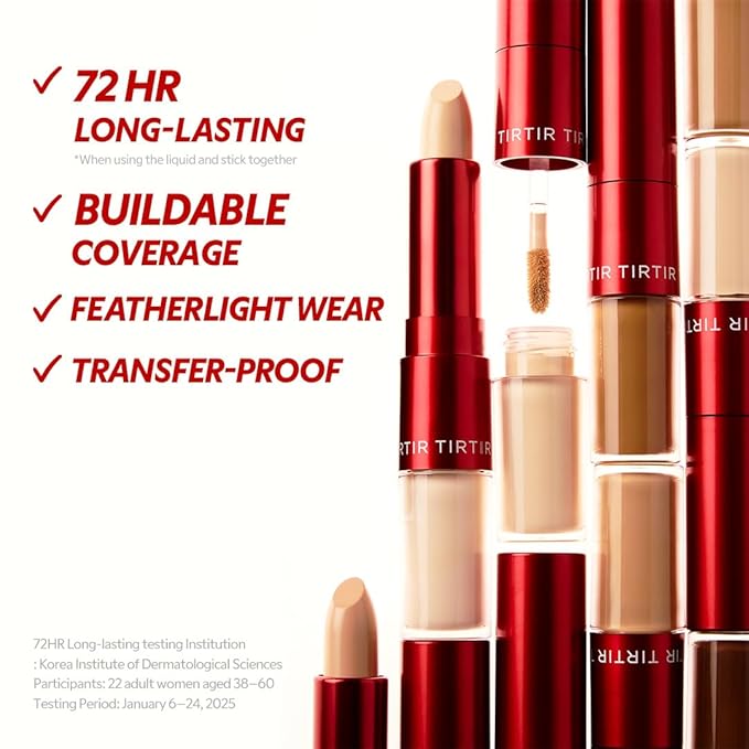 TIRTIR Glide&Hide Blurring Concealer - Creamy texture, Conceals dark circles and wrinkles, Dual formula (liquid tip & balm stick), Long-lasting wear, Korean Makeup, #3W, 0.28 Oz