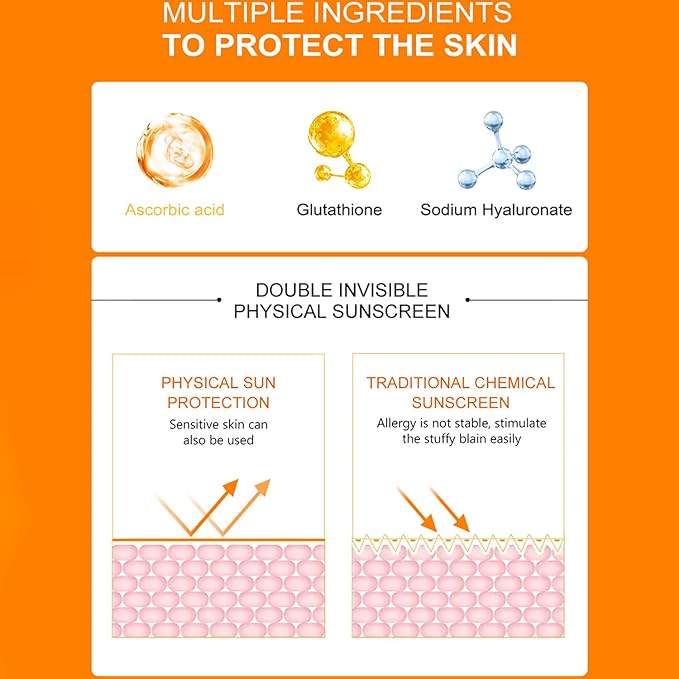 DISAAR BEAUTY Vitamin C Sunscreen Orange Extract Hyaluronic Acid SPF50 UVA/UVB PA+++ Moisturizing Refreshing Skin 50g / 1.69fl.oz
