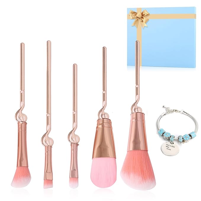 Anime Theme Cosmetic Brush Set (6PCS) with Bracelet – Perfect for Young Females