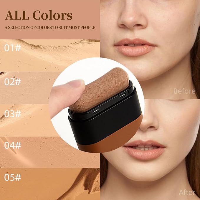Flawless Hydrating Face Foundation Stick, Korean Lightweight Full-Coverage Cream-to-Matte Multi-Use Makeup for Dark Circles & Blemishes, Long-Wear Cream Stick with Brush (03#Pink Velvet)