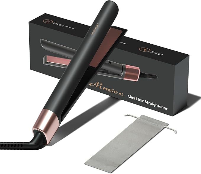 Mini Flat Iron 1 Inch Ceramic Mini Hair Straightener, Small Flat Irons for Short Hair, Curls Bangs, Dual Voltage for Travel,Dual Voltage for Worldwide Use(Black)