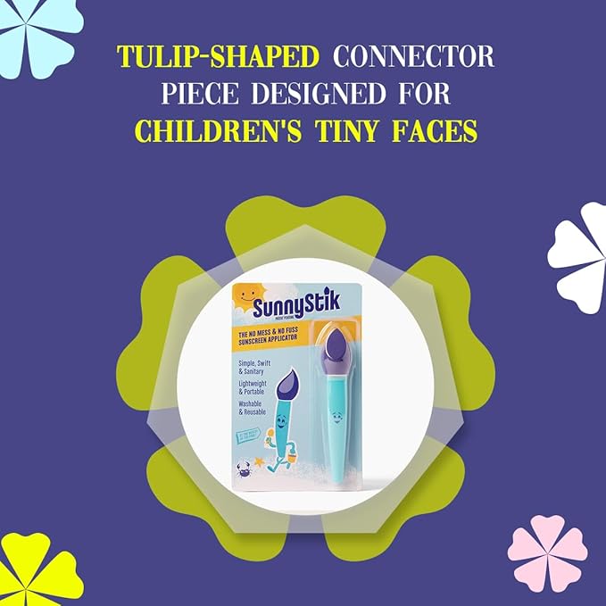 SunnyStik: Kid Friendly No-Mess No-Fuss Sunscreen Applicator, Tulip Shaped Connector for Precise Application | Effortless Coverage on Tiny Faces, Nose, Ears, Chins & Hands | Reusable & Vibrant Design
