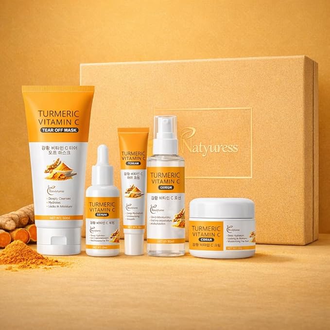 Turmeric Skin Care Set for Women, 5Pcs Hydrating & Nourishing Facial Care Kit with Cleanser, Toner, Serum, Eye Cream & Moisturizer – Soothing & Revitalizing Daily Skincare Gift Set