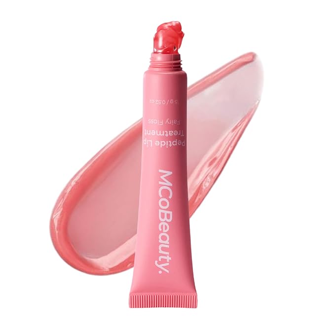 MCoBeauty Peptide Lip Treatment Fairy Floss - Sheer Pink Tinted Lip Balm Plumper Gloss for Women - Hydrating Lip Oil with Shea Butter, Peptides for Soft Plump Lips - Vegan Cruelty Free Lip Care