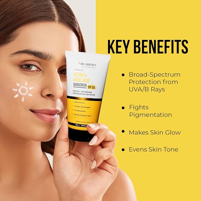 Dr. Sheth's Kesar Sunscreen with SPF 50 Pa++++ | For Daily Moisturization | For All Skin Types | 50 g