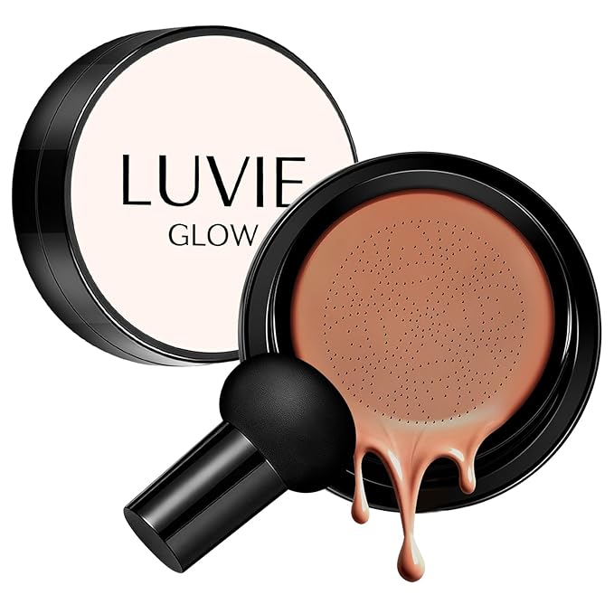 Cushion Foundation/Mushroom Head Air Cushion BB Cream/Long Lasting Hydrating Light Coverage for All Skin Types, Natural Color/Luvie (Mocha)
