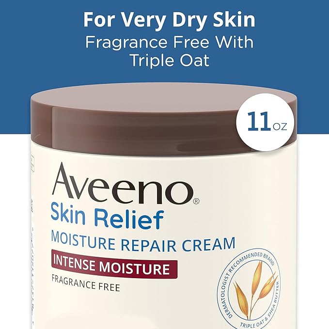 Aveeno Skin Relief Intense Moisture Repair Body Cream with Triple Oat & Shea Butter Formula, Helps Relieve & Restore Extra-Dry Skin with Long-Lasting Moisture, Fragrance-Free, 11 oz- Pack of 2