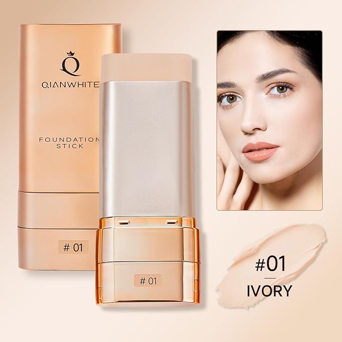 Foundation Stick Waterproof Natural Nude Makeup, Full Coverage Korean Makeup Skin Tint With Brush for All Skin(IVORY,0.7 Oz / 20g)